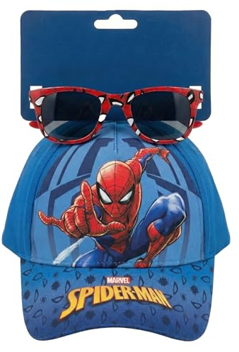 Set Cappello con Visiera e Occhiali da Sole per Bambini (3-8 Anni) | Kit Estivo Personaggi Ufficiali | Berretto 100% Cotone e Occhiali Protezione UV | Idea Regalo per Spiderman Fan