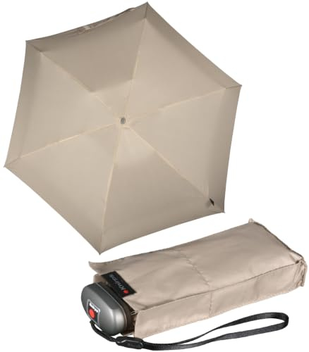 Knirps Mini parapluie de poche de voyage petit et léger - rayures, beige, 93 cm