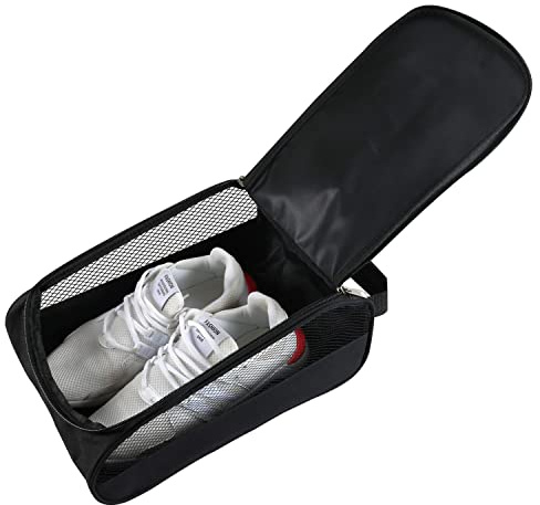 Getfitsoo Golf Shoe Bag, Golf Shoes Bags Men/Women Outdoor Zippered Carrier Bags with Ventilation Sport Shoes Bag Travel Shoe Bags, Black, Common