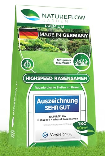 Rasensamen schnellkeimend Frühjahr 20kg 800qm - TEST SEHR GUT - Schnell wachsende Rasen Nachsaat Made in Germany - Premium Grassamen schnellkeimend - Rasensaat für sattgrünen Traumrasen