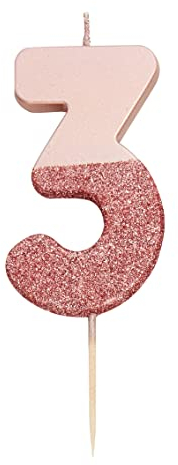 Talking Tables Vela Número 3 Con Brillo De Oro Rosa, Decoración para tartas de primera calidad, Bonito, Brillante para niños, Adultos, Fiesta de cumpleaños número 30, Aniversario, Hito