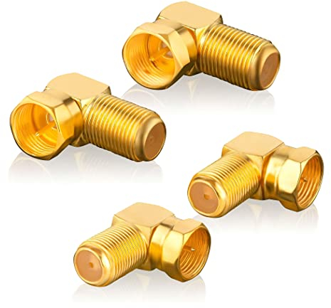 SEBSON SAT Winkel Adapter Set 90° Grad - 4X F-Stecker auf F-Buchse - Satellitenkabel Adapter für Fernseher, Radio, Receiver, Internet