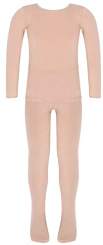 YiZYiF Enfant Fille Sous-vêtements Thermiques Justaucorps Gymnastique Ballet Danse T-Shirt Manches Longues et Legging Moulant Ajusté Slim Fit Dancewear 3-10 ans Nu b 7-8 ans