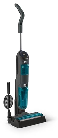 SCHNEIDER SCVCO23DBE, Aspirateur Balai multitâches, Autonomie 50min, Puissance 150 Watts, Capteur de saleté, Réservoir Eau (680ml), Noir et Bleu