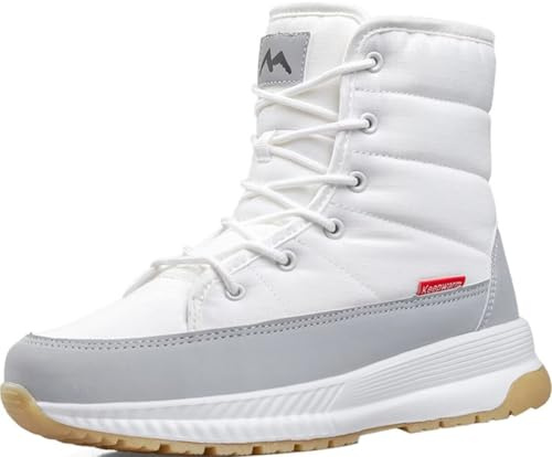 GILKUO Botas de Nieve Mujer Descanso Impermeable Zapatos Invierno Zapatillas Forradas Calientes Pelo‌ Térmicas Cómodas Cordones Blanco Talla 37