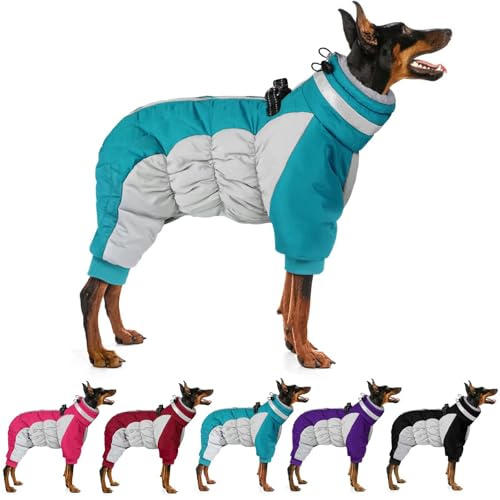 MIGOHI Full Body Dog Coat - Warm Reflective Winter Coat for Medium Dogs with Harness,Turtleneck Dog Fleece Jacket,Four-Leg Windproof Puffer Jackets Snowsuit with Zipper for Small Medium Large Dogs,L