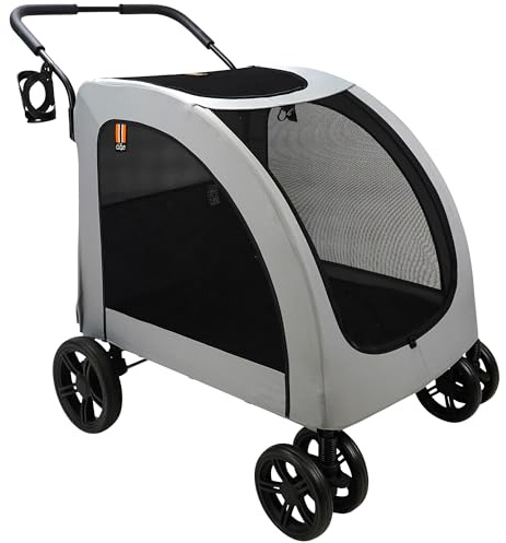 My Duque: Chester Raincover Pet Stroller - Grey - Dogs Animals Up to 110lbs, Ventilated Mesh Panels, Weather-Resistant Shield, Travel Carrier, Folding