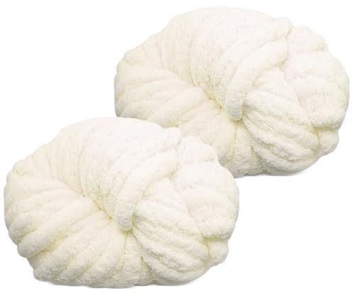 Hengrongshen Pelote Laine Grosse Maille, 2 Pieces 500g Blanc Grosse Laine à Tricoter à la Main Peut Etre Utilisé pour Tricoter des Coussins Couvertures Echarpes et Chapeaux