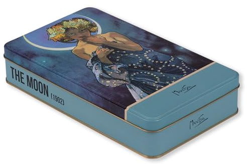 NOTIQUE Scatola di latta metallica con coperchio, Scatola Nostalgic Art, scatola per biscotti, contenitore per piccoli oggetti – Collezione Herbarium (Alfons Mucha - Luna)