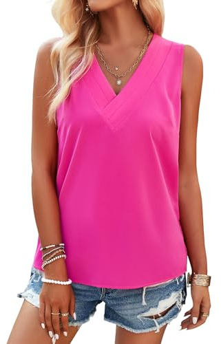 Heersan Camiseta Sin Mangas Mujer Cuello en V Camiseta Básica de Verano Chiffon Tank Top Casual Cómoda Moda Mujer Camiseta Tirantes Elegante Blusas Sin Mangas