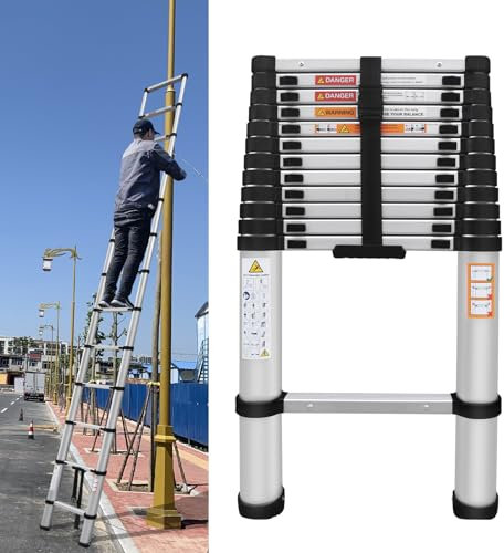 5M Aluminum Extendable Ladder Straight Telescopic Stepladder Telescoping Ladders Max Capacity 150kg/330lbs for Multi Purpose Home Attic Loft 16.5FT
