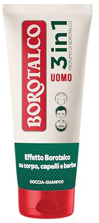 Borotalco, Doccia Shampoo Uomo 3in1 Corpo, Capelli e Barba, Profumo Originale, Corpo, Capelli e Barba Puliti, Morbidi e Profumati, Dermatologicamente Testato - 200 ml