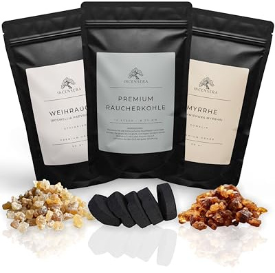 Incensera Set di incensi: da Fumare, Resina di Mirra e Carbone - Perfetto per Meditazione, Yoga e rituali spirituali