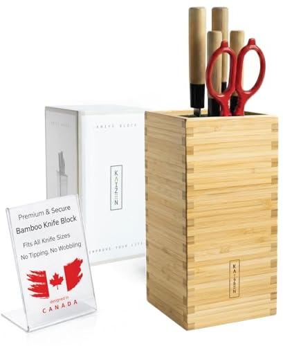 KAIZEN Bamboo Knife Block Without Knives - Perfectly Sized Universal Knife Holder for Knives, Scissors - Unique Knife Storage for Counter Top with Anti-Slip Base (Natural)
