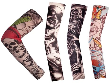 mkemka 4 pcs Fashion Temporary Tattoo Sleeves Arm Sun Protection Tribal Fish Patterns Nylon Arm Sleeves Suitable for Outdoor or Party