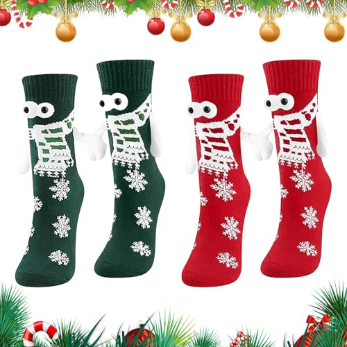 DTXYBC 2 Paires Chaussettes Magnétiques Chaussettes de NoëL, Chaussettes de NoëL, Chaussettes D'amitié Main Dans La Main, Unisexe Amusante Tenant Les Mains Chaussettes pour Couple