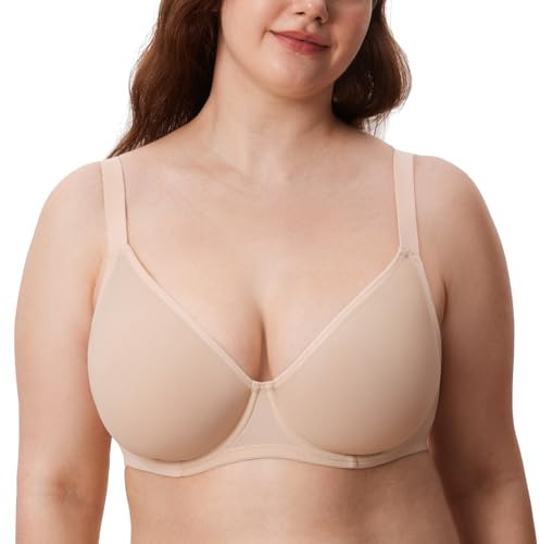 DELIMIRA Cosnufy Transparent Mesh-BH för Dam Heltäckande Plus Size Djupt Urringad Ofodrad Bygel-BH Beige 85C
