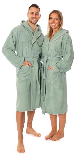 Lavea Elena Unisex Bademantel mit Kapuze – 100% gekämmte Baumwolle – luxuriös weich und super sanft – Perfekt für Damen und Herren – Für die Sauna, L, Eukalyptus