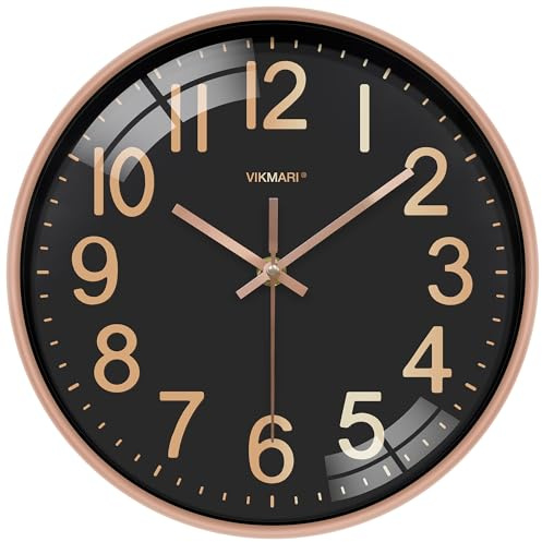 VIKMARI Horloge Murale 30 cm Noir et Doré Design Silencieuse