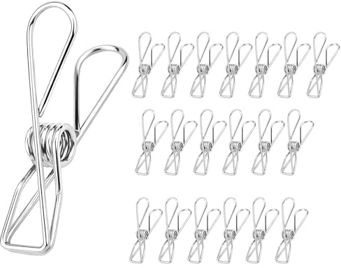 8,5 cm Pinzas para la Ropa Grandes, 20 Pinzas de Acero Inoxidable, Pinzas para Calcetines, Clips de，de Metal para Toallas, Ropa, Calcetines, Sellado de Alimentos, Fotos (Plateadas)