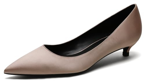 Wtharosa Zapatos De Tacón Mujer Delgado Tacón Kitten Zapatos Court para Banquete Y Fiesta Tejido De Satén Punta Fina Suela Antideslizante,Champagne,39 EU