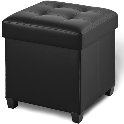 BRIAN & DANY Taburete con espacio de almacenamiento, taburete plegable con espacio de almacenamiento, cubo de asiento con tapa para salón, dormitorio, dormitorio, negro, 45 x 45 x 50,7 cm