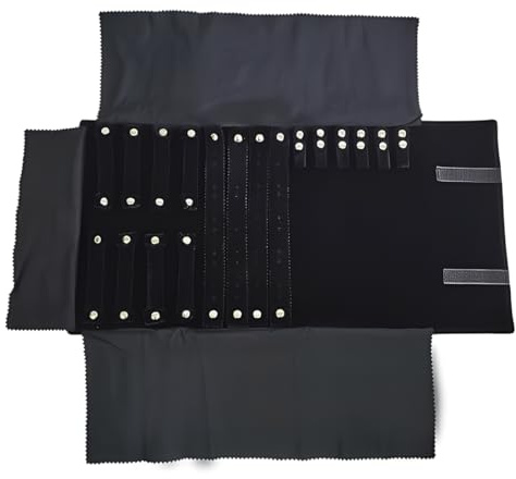 HAGNA 1 Set Portagioie Da Viaggio, Gioielli Rotolo, Velluto Rotolo Portagioie, Organizzatore Da Viaggio Per Gioielli, Rotolo Portagioielli Con Tasche, Per Riporre Collane, Anelli (Nero)
