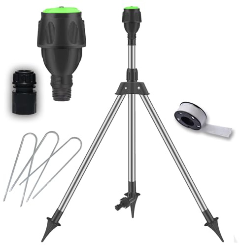 LIBRNTY Irrigatore girevole per treppiede,Irrigatori da Prato,inserto a terra in acciaio inossidabile regolabile a 360 ¡ã + kit di irrigazione telescopico per irrigazione
