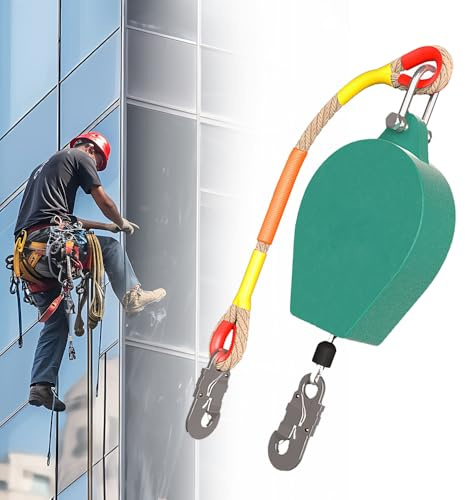 KBIBCK Dispositivo di sicurezza in altezza da 10 m, portatile, anticaduta retrattile, dispositivo di sicurezza per arrampicata, dispositivo di sicurezza per lavori aerei, arrampicata (verde 4)