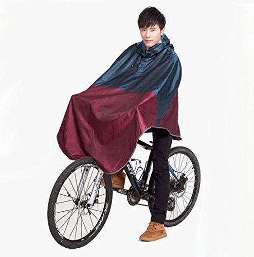 SudaTek Mens Womens Cycling Bicycle Bike Raincoat Rain Cape Poncho Hooded Windproof Rain Coat Mobility Scooter Cover (Black/Red)