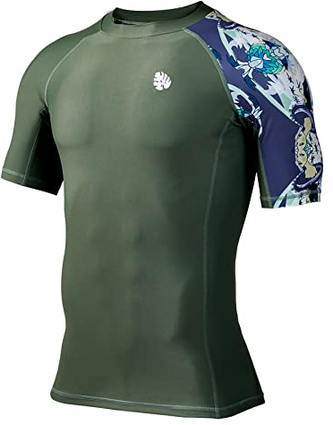 HUGE SPORTS Herren Kurzarm Splice Skins Rash Guard Shirt Schnelltrocknend Schwimmshirt Sonnenschutz Aborigine M