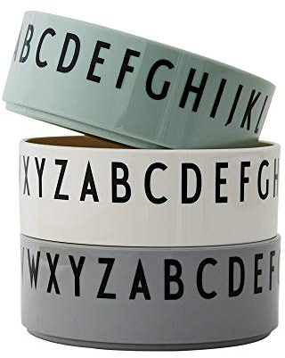Design Letters Eat & Learn Schüssel gesetzt für Baby und Kinder, 3 Stck. (Grün) - BPA-frei, BPS-frei und EA-frei, mit A-Z-Alphabet-Druck, ideal für Frühstück und Snacks, spülmaschinenfest, D: 11 cm