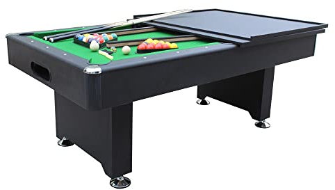Billard Américain Convertible Table dinatoire - 212 x 118 x 86 cm - Retour de Boules Automatique, Tapis en Laine Vert et Accessoires Inclus
