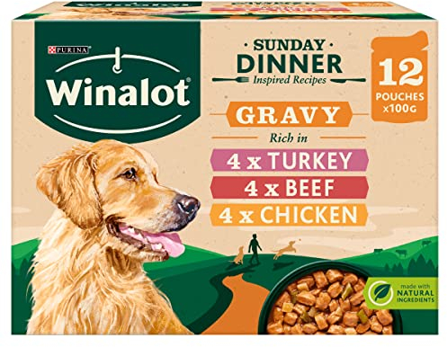 WINALOT Sunday Dinner Mixed in Gravy Wet Dog Food Pouches 12x100g (Pack of 4)