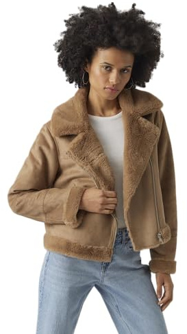 Vero Moda Vmpeggy Veste en daim synthétique pour femme, Œil de tigre., M