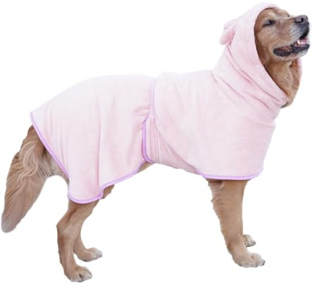 BT Bear Hundebademantel, super saugfähig, schnell trocknend, Mikrofaser-Mantel, Kapuzenbadetuch für Welpen, kleine, mittelgroße und große Hunde (L, Rosa)