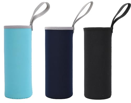 ZEACCT 3-pack skyddande glasflasklock, neoprenisolerade flaskpåsar, för kalla eller varma drycker (svart, himmelsblå, marinblå)