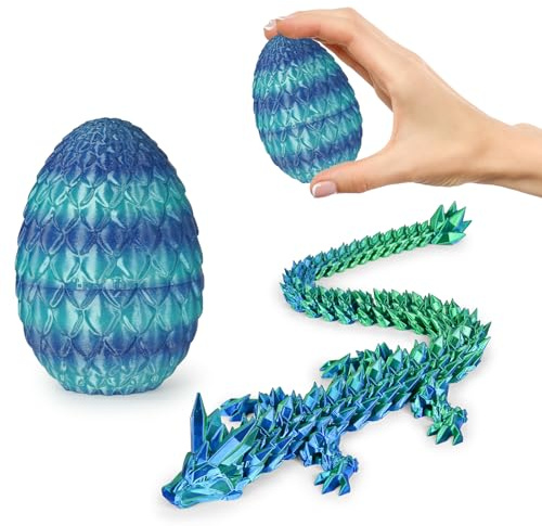 Small Dragon Eggs with Dragon Inside, 3D Printed Surprise Funny Gifts for Kids, Articulated Dragon Fidget Toys for Adults, Executive Desk Toys Office Room Décor (Sky Blue Ombre)