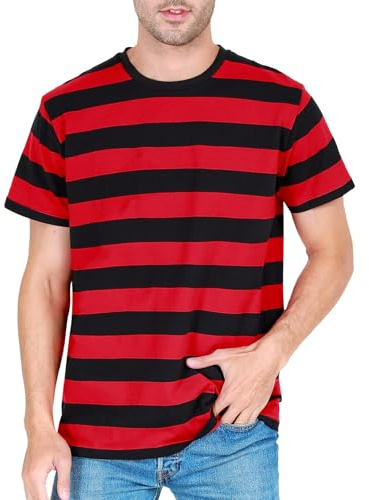 COSAVOROCK T Shirt Herr Randiga Casual Bomullsskjortor med Korta Ärmar