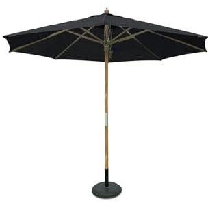 SiMPO LIFESTYLE Sonnenschirm 300 cm Holz-Sonnenschirm Marktschirm Gartenschirm Terrassenschirm Rund UV50+ (Schwarz, 3m)