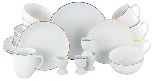 CreaTable, 24056 Serie Luna Color Line - Set di stoviglie da 24 pezzi, per 4 persone, servizio combinato in porcellana, lavabile in lavastoviglie e microonde, produzione di qualità