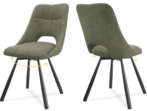 LEWE Chaises de Salle à Manger pivotantes Ensemble de 2, Chaises de Cuisine, tapissées, siège à Retour Automatique, Chaise pivotante à 180°, avec Coton Imitation Cachemire - Vert grisâtre