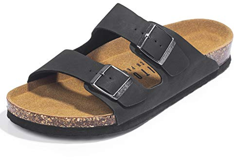 FITORY Sandales Homme Cuir,Confortable Mules Orthopédiques Homme,Bretelles Réglables et Semelle en Liège pour l'Été Plage,Taille 40-47