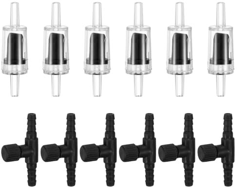 M METERXITY 6-Set Aquarium Air Valve, for 3/16 Airline Tubing Non-Return PVC Aquarium Air Control Valves W Check Valves for Fish Tanks/Aquaculture Regulators Air Pump Adjustable Valve [Black]
