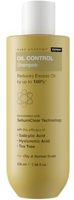 Bare Anatomy Oil Control Shampoo | Sulphate & Paraben Free | Reduces Excess Oil by Up to 100% | Salicylic Acid + Hyaluronic Acid + Tea Tree | For Women & Men | 236ml