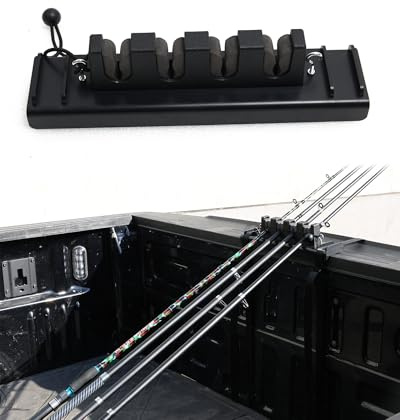 SPIRRELAB Aluminum Fishing Rod Holder for Truck Bed Holds 4 Fishing Rods, Truck Bed Fishing Rod Holder for Pickup