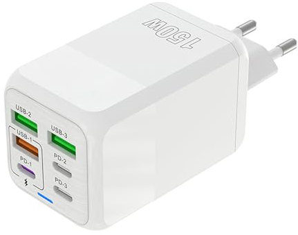 Cargador USB C， i-Phone Carga Rapida Adaptadores, 150W 6-Puertos USBC Enchufe Cargador (Puerto 3PD Tipo C + Puerto USB A 3QC), Compatible con la Serie iPhone 11/12/13/14/15/XS/XR/ 8/iPad