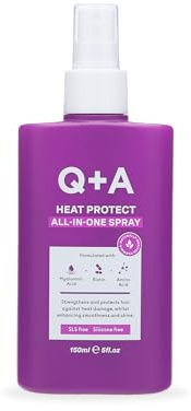 Q+A Heat Protect All-In-One Spray (150ml), Heat Protection Spray for Hair, 13-Benefit Multi-Tasking Heat Protectant, Strengthening and Anti-Frizz Hair Spray with Hyaluronic Acid Complex