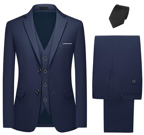 KUDMOL Costume Homme 3 Pièces Mariage Slim Fit à Deux Boutons avec Cravate