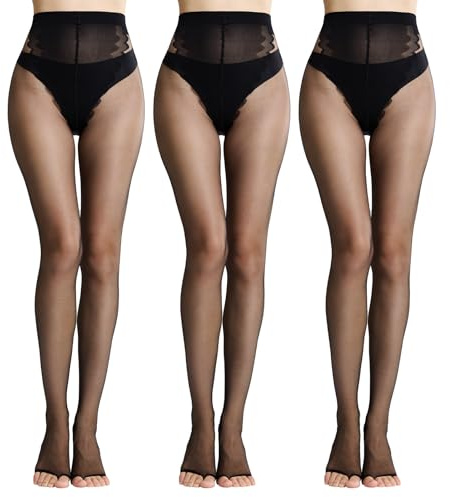 MANZI Collant ultra velati a punta aperta, opachi, senza dita, da donna, 10D, 3 paia, Nero , M